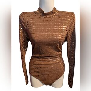 Source Unknown Metallic Brown Long Sleeve Bodysuit